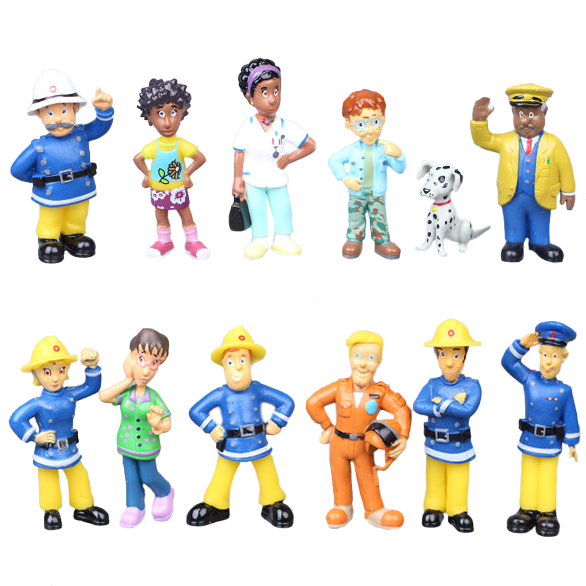12Pcs/Set Fireman Sam Figure Toys 3-6cm Cute PVC Dolls Toy Elvis Norman Kid Gift 