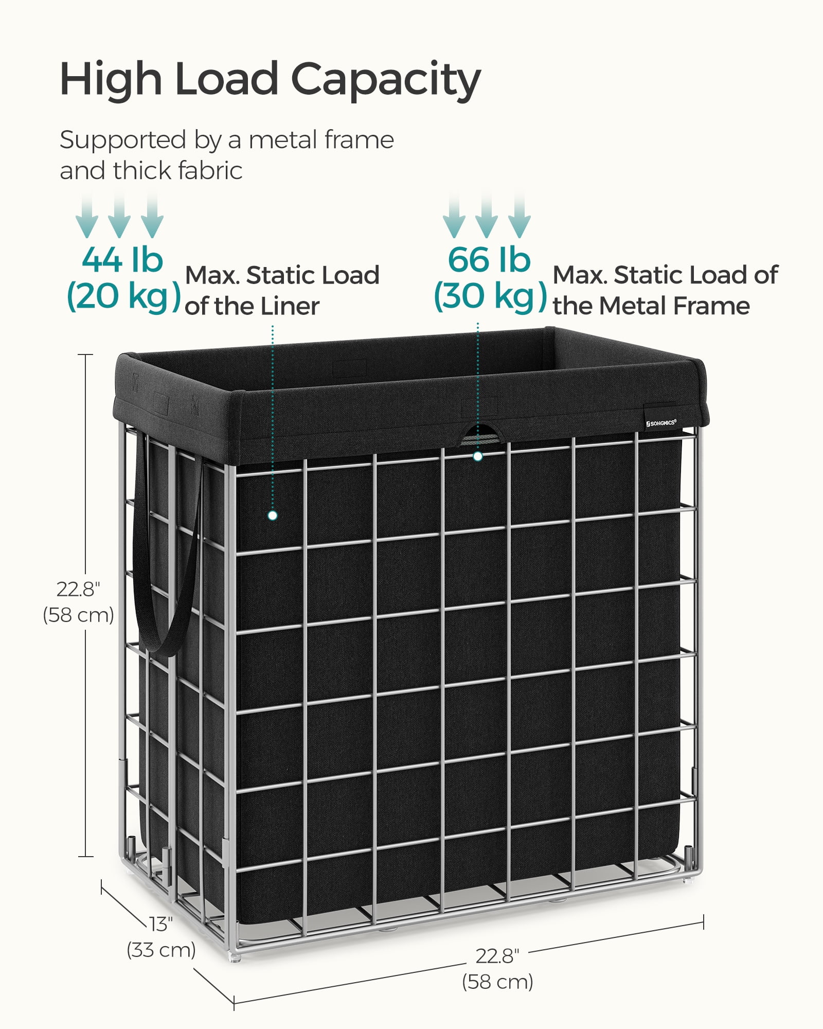 110L Laundry Hamper Laundry Basket Collapsible Clothes Hamper Removable and Washable Liner for Bedroom Bathroom Silver and Classic Black