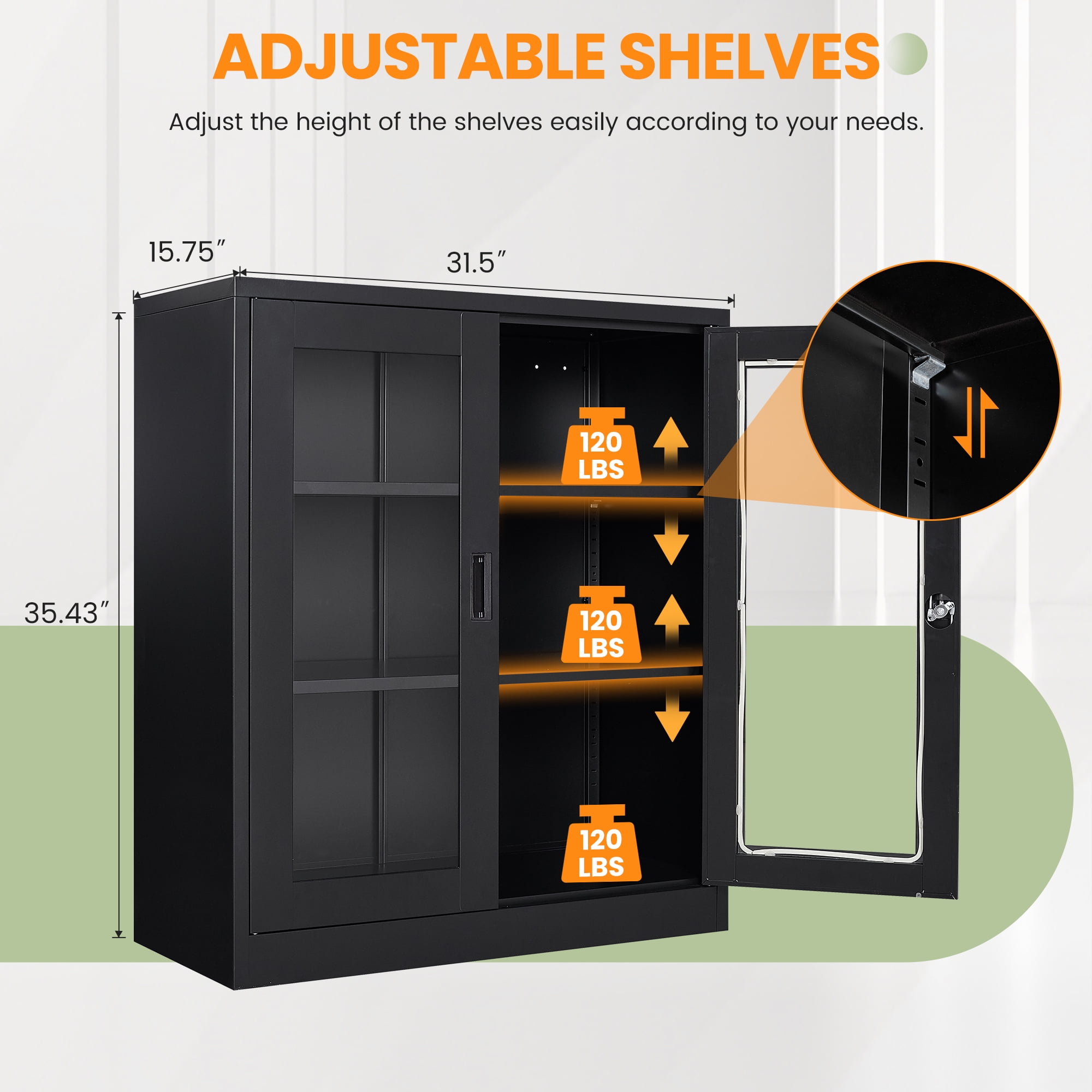 STANI 35.4"H Metal Storage Cabinet Steel Office Storage Locker,Black Locking Tool Cabinets for Office,Home, Assembly Required