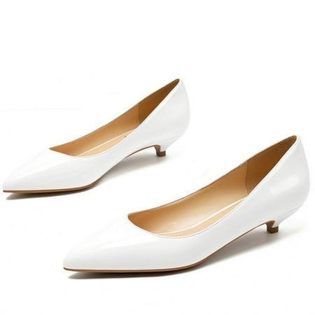 YCNYCHCHY Spring Genuine Leather Pumps Women Classic Low High Heels White Nude Color Work Pointed Toe Office Dress Shoes For Female