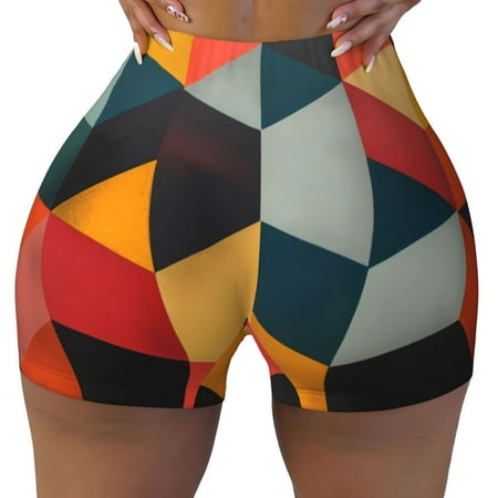 Workout Shorts Women  Geometric Cube Pattern Art Biker Shorts for Women Running Gym Spandex Shorts Tummy Control