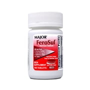 Major FeroSul Ferrous Sulfate Tablets, 325 mg, Iron Supplement, Red, 100 Count - 2 Pack