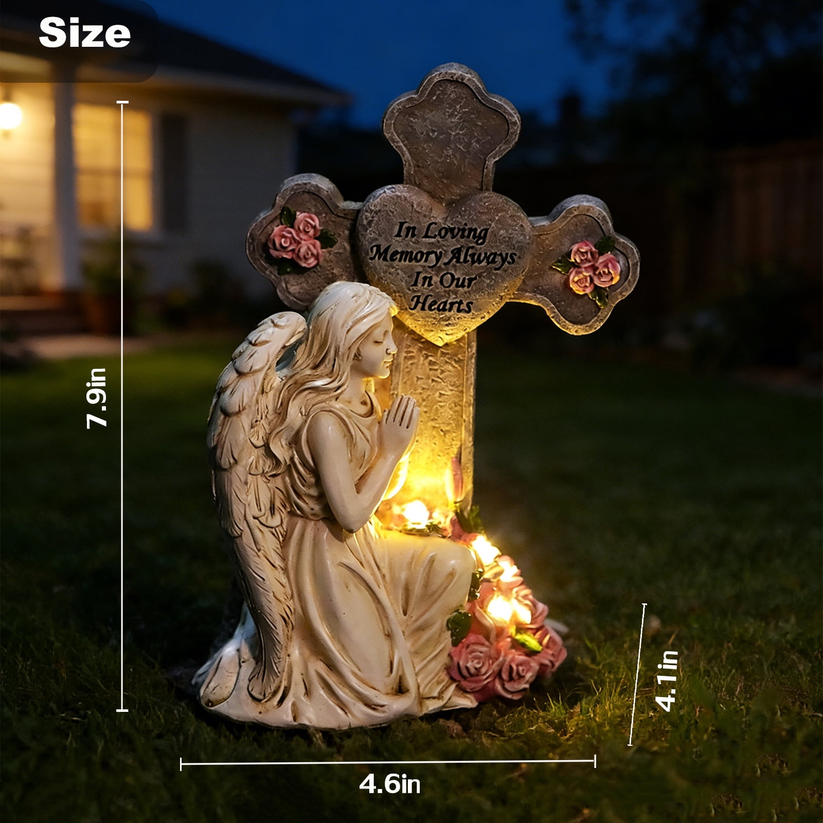 Solar Angel Statue for Grave, Praying Angel Figurines Garden Statues Outdoor Waterproof, Resin Decor Memorial Statue for Garden Yard Lawn Grave Cemetery Decor, Memorial Gifts for Loss of Loved One