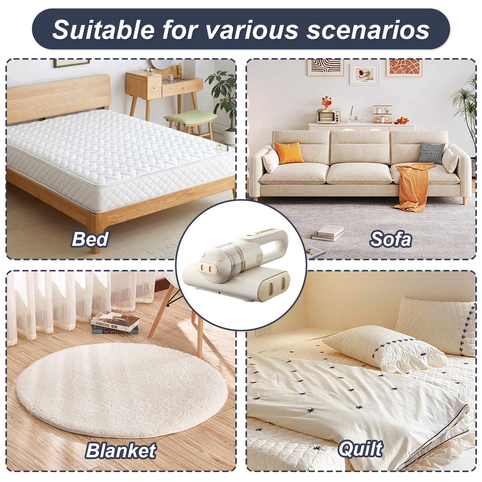 DERCLIVE Mattress Vacuum,Cordless Bed Vacuum Cleaner with UV-C Light, HEPA Filter Handheld Vacuum Cordless Bed Cleaner for Bed Sofa Pillows