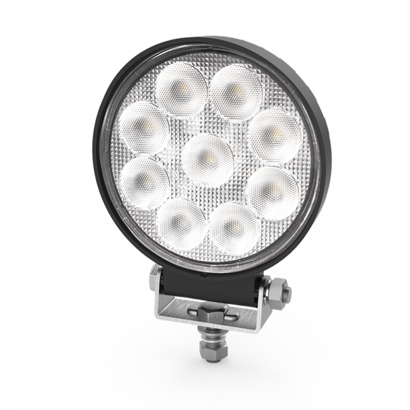 Ecco Electronic Work Light E92005W 4.3 Inch Diameter; Round; Pedestal Mount; Flood Beam; 1500 Raw Lumens; 1.2 Amps At 12 To 24 Volt DC; Nine 1.5 Watt LED; Clear Polycarbonate Lens