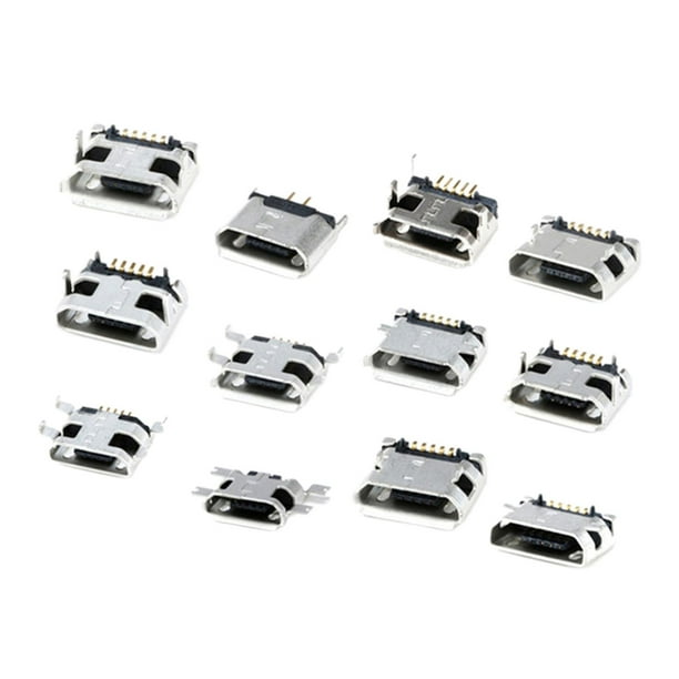 Conector hembra micro USB, apto para reparaciones electrónicas o proyectos de bricolaje. 12 modelos cada 1pc