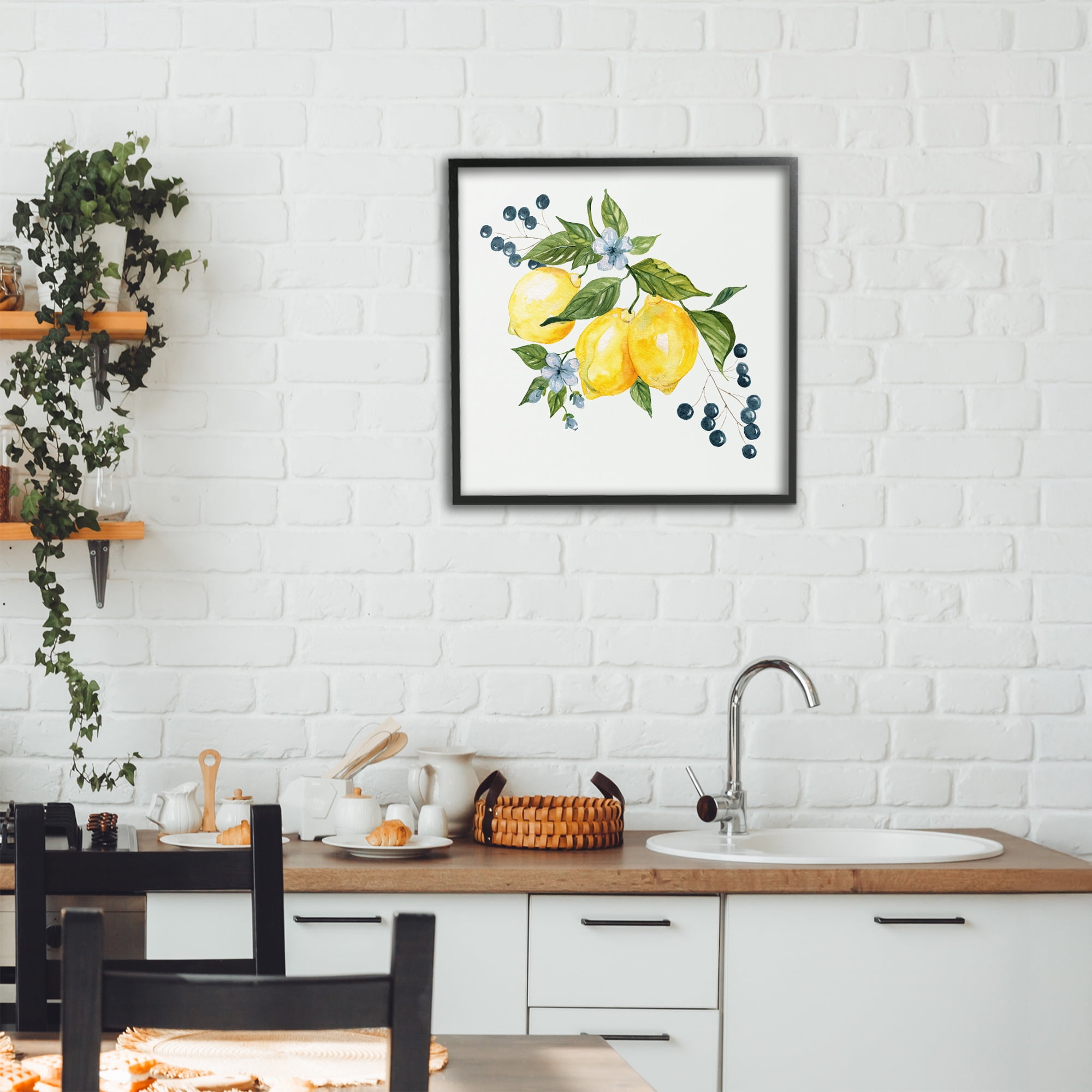 Stupell Industries Lemons with Blossoms & Berries Black Framed Giclee Art, design by Livi Finn