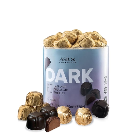 Vegan Chocolate Truffles By Astor Chocolate 60 Count Gourmet Vegan Certified Dairy Free Dark Chocolate Hazelnut Truffles Bulk Tub Premium Candy Gift, Kosher Parve