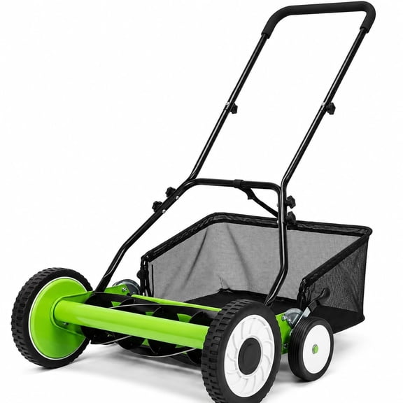 Garvee 18-Inch 4-Wheel Manual Push Reel Lawn Mower – Carbon Steel Blades, ABS Handle, Non-Electric Hand Push Grass Cutter for Yard & Garden – Green