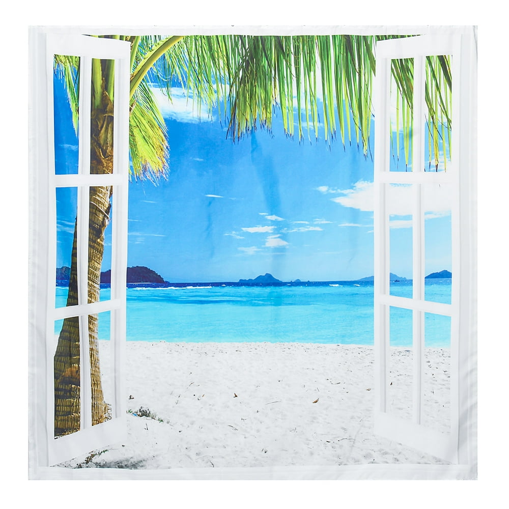 Bule Sea Ocean Shower Curtain, Tropical Beach Palm Tree Polyester