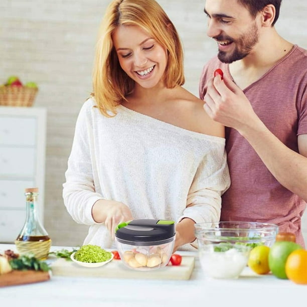 Picadora manual de alimentos de 3 cuchillas Procesador de alimentos manual Picadora de ajo de mano para verduras Frutas Carne