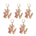 thumbnail image 1 of W Style Letter Pendant Pink Cute Initial Keychain Butterfly Keychain, 1 of 5