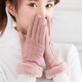 thumbnail image 3 of Guantes de montar para mujer, otoño e invierno, resistentes al frío, para exteriores, bonitos, de gamuza, con forro polar para estudiantes, resistentes al viento, con pantalla táctil, cálidos, 3 of 4