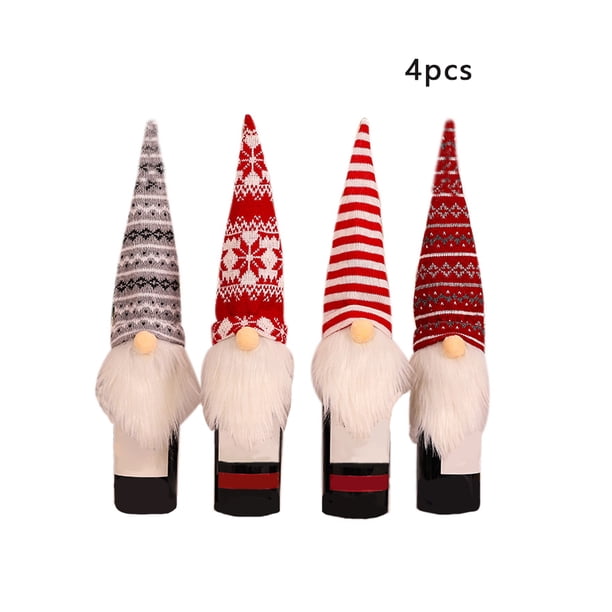Moyic 4 Uds. De cubiertas navideñas para botellas de vino, adorno de de felpa para botella de Papá Noel, decoración navideña Type2 Moyic HA000727-00B