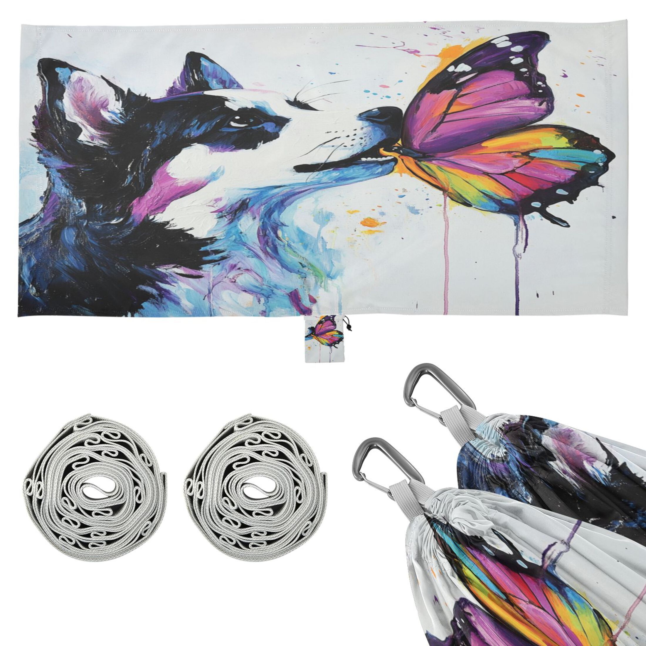 Hammock Camping Hammock Nylon Portable Hammock Travel Camping Hammock Dogs and Colorful Butterflies