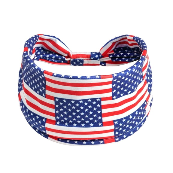 4th of July Headbands for Women - Wide Knotted Turban Patriotic Headbands with USA Flag Stars & Stripes Design, Non- Hair Accessories for Independence Day & Holiday Celebrations