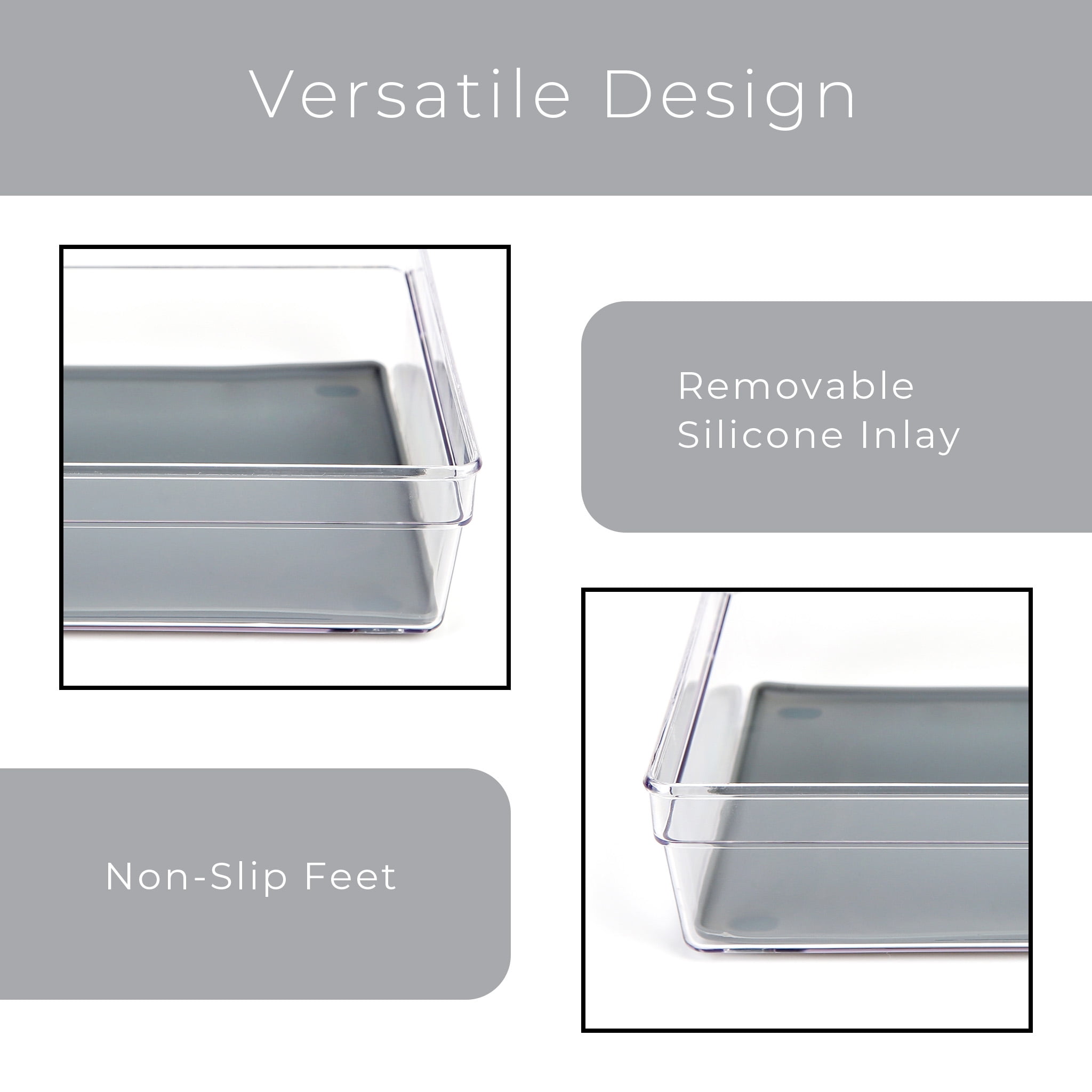 Smart Design Plastic Drawer Organizer - 6 x 6 inch - Gray