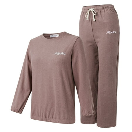 

Youmylove Long Sleeve Thermal Shirts Women Round Neck Fleece Lined Thermal Winter Casual Loose Top Warm Base Layers