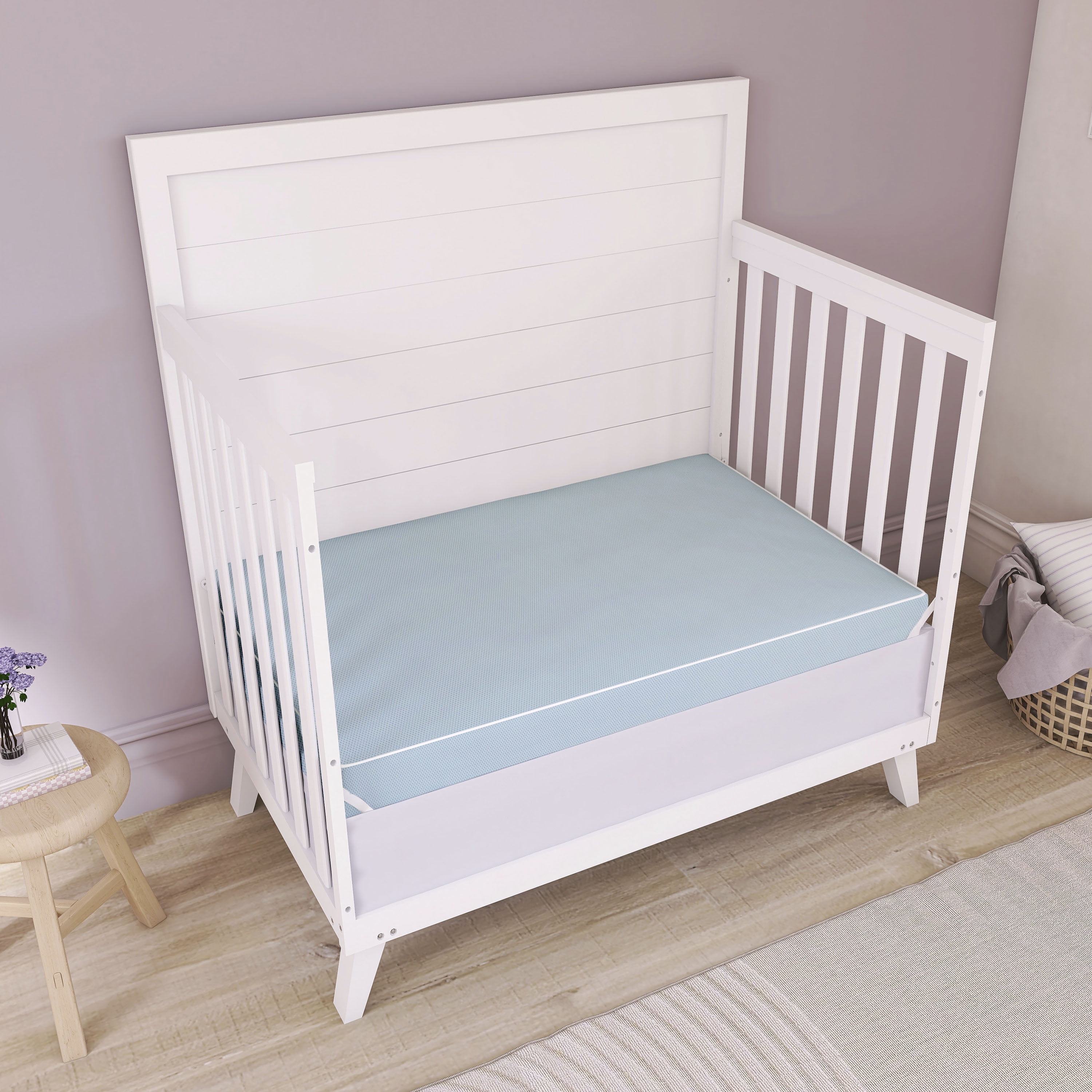 Dream On Me Snuggles Breathable Extra Firm Baby Portable/Mini Crib Fiber Mattress, Blue Mist