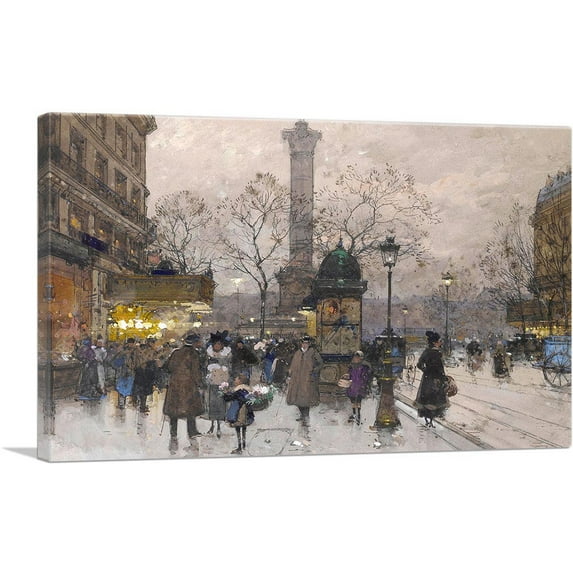 ARTCANVAS Place De La Bastille Canvas Art Print by Eugene Galien-Laloue - Size: 26" x 18" (1.50" Deep)