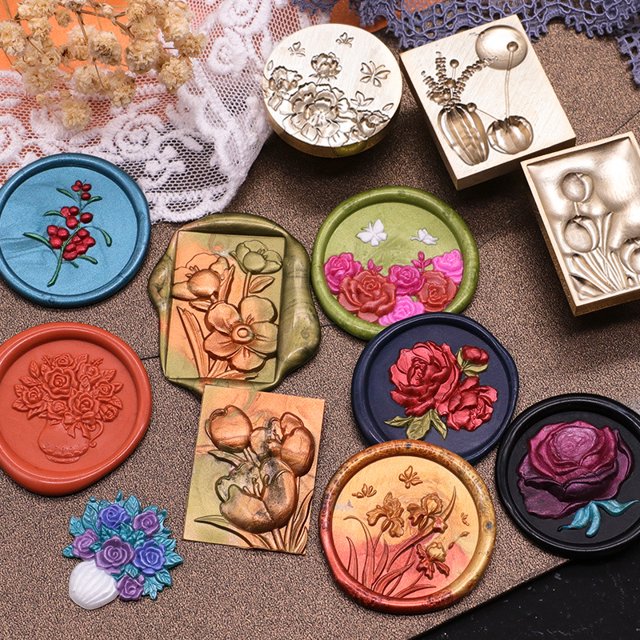 Sello de pintura al fuego Serie de plantas Tulipán Rosa Rosa Sello de pintura al fuego artístico Sello creativo Regalo de cera