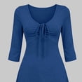 thumbnail image 5 of Levmjia Women's Dress V Neck 3/4 Sleeve Casual Short Dress with Bow Tie Front Ruched A Line Swing Dress for Home Daily Wear, 5 of 5