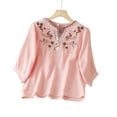 thumbnail image 2 of Ounisa Blouses for Women Dressy Casual Ruffle 3/4 Length Sleeve Womens Tops V Neck Button Loose Tshirts Trendy Summer Shirts, 2 of 5