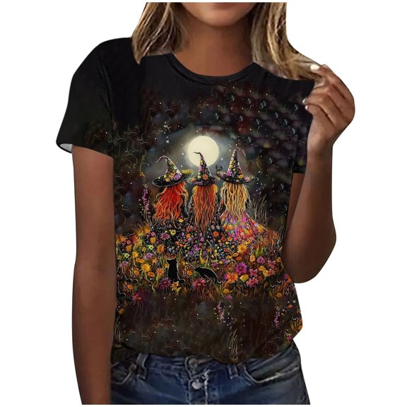 Sheghy Womens Pure Cotton Halloween Graphic Crew Neck Short Sleeve Tee Multicolor 3X