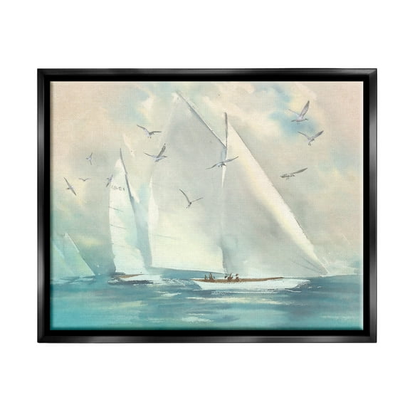 Stupell Sailboats Ocean Water Waves Landscape Painting Black Floater Framed Art Print Wall Art