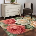 thumbnail image 4 of Vintage Pink Flower Washable Area Rug 4 x 6 ft Orange Rose Green Leaf Classic Romantic, Soft Non Slip Rugs Stain Repellent Indoor Felt Carpet for Living Dining Room Bedroom Home Office, 4 of 9
