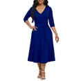 thumbnail image 3 of KISSMODA Midi Dresses for Women Casual 3/4 Sleeve Wrap Dress Plus Size Curvy Cocktail Dresses with Pockets, 3 of 7