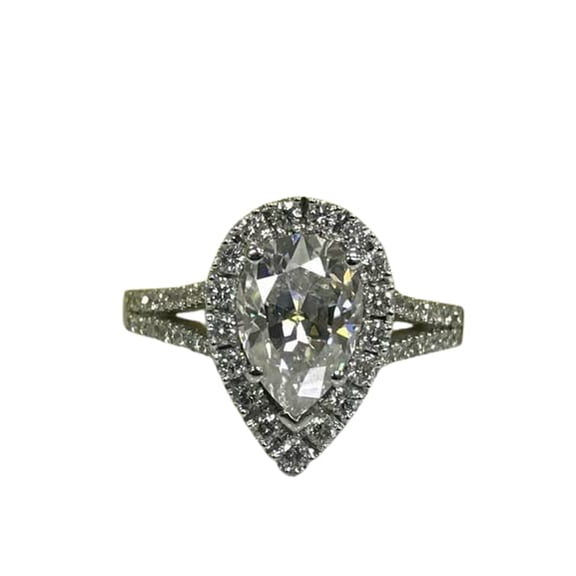 HeartsAndYou 1.6ct Pear Cut Moissanite Halo Split Shank Engagement Ring for Women 18k White Gold Over Silver