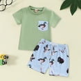 thumbnail image 2 of HCNTES Toddler Baby Boy Summer Clothes Truck Print Short Sleeve Top T - shirt and Shorts 2 Piece Summer Outfits Set 18-24 Months Green, 2 of 5