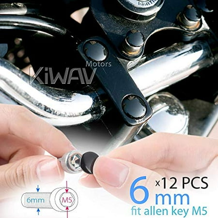 

KiWAV Motorcycle Round Bolt Cap Screw Cover Plug Black for 6mm Thread Allen Head Bolts ie M5 Allen Key