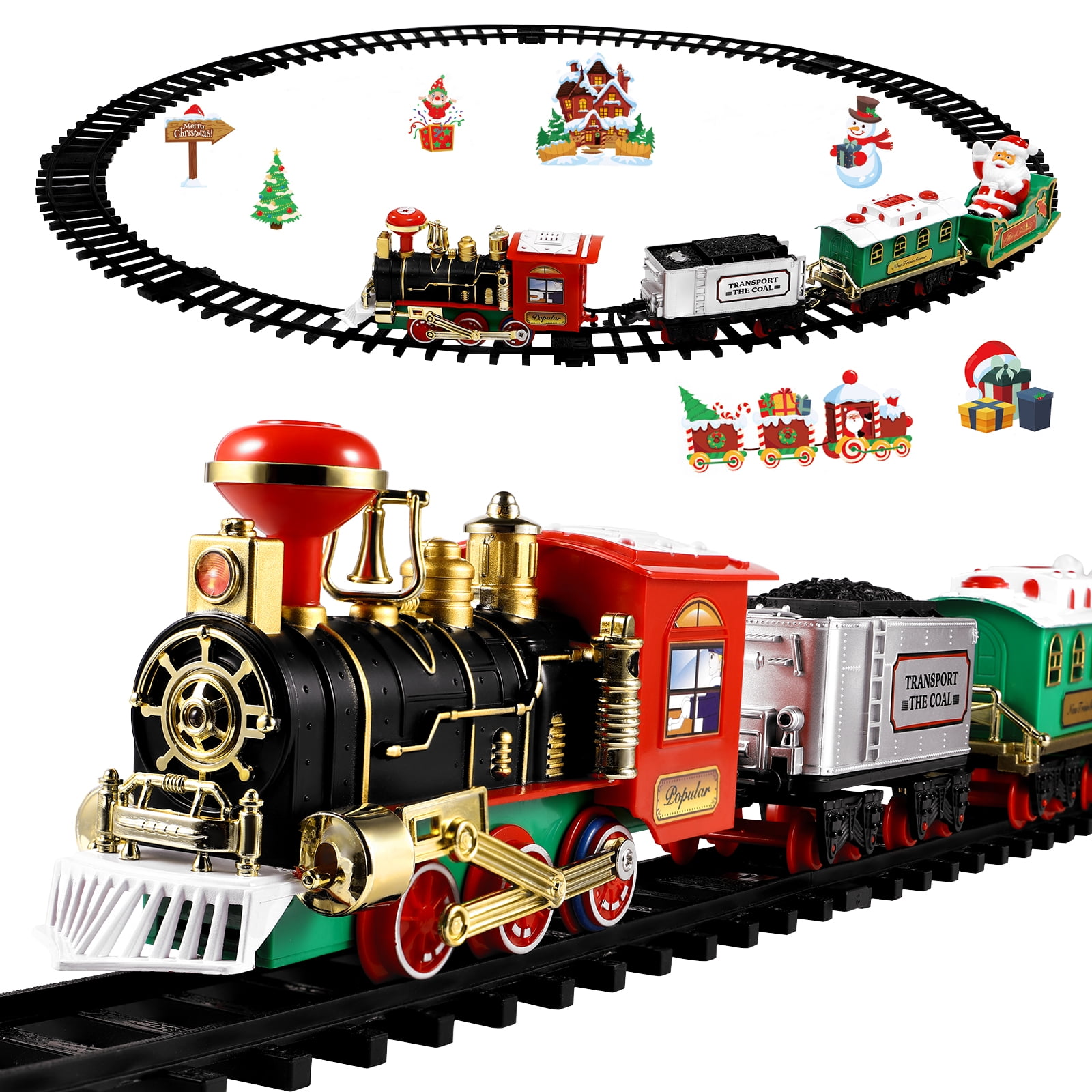Battery-Powered Train Toys with Light Lucky Doug Christmas Train Set for Kids