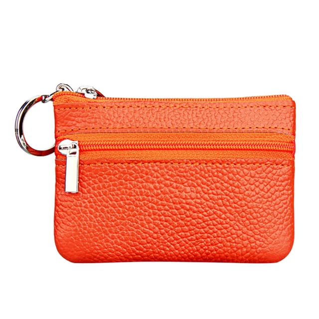 GUANGHONG New Women's Mini Coin Purse Leather Zipper Pouch with Key Ring Small Wallet