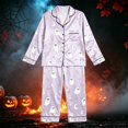 thumbnail image 2 of CONZONE Halloween Girls Pajamas Set Big Girls Printed Long Sleeve Button Down Tops and Pants Hallowmas Sleepwear Cozy 2 Piece Pjs Set for Girls Size 7-8 Years, 2 of 2