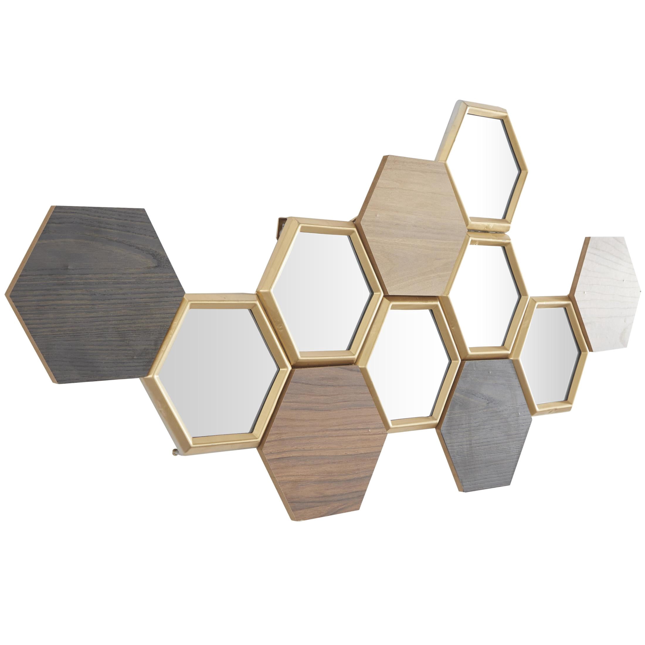 CosmoLiving by Cosmopolitan Brown Wood Honeycomb Geometric Wall Decor with Mirrors