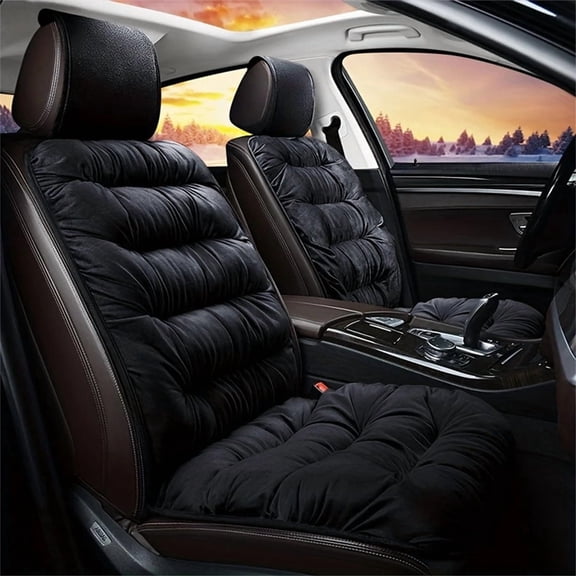 Cushioned Car Seat Cover with Backrest,Universal Plush Car Seat Cushion for Front and Rear Seat Cushions for Cars, Suvs, Pickup Trucks, Minivans.Soft Puffy Seat Protector for Winter