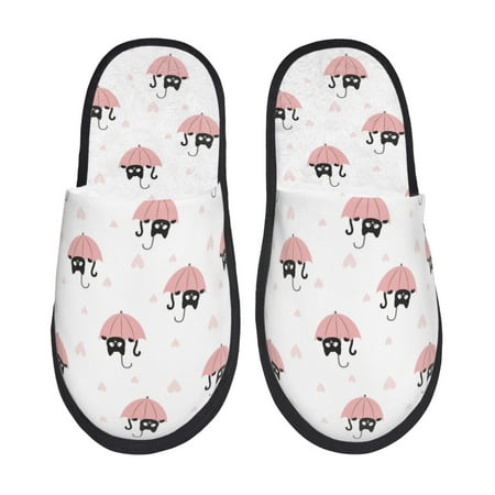 Balery Umbrella Cat Slient Indoor Furry Fleece Comfort House Shoes Soft Non-Slip Home Shoes Cotton slippers House Slippers-- Large