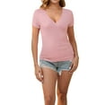 thumbnail image 2 of INSPIRE CHIC Blusa Maternidad para Mujeres con Fruncidos, Cuello en V Cruzado, Manga Corta, Talla XX-Large, Negro y Rosa, 2 of 6