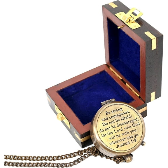 Indian Nautical Instruments Brass Compass Engraved with Religious Scripture Verse Joshua 1:9, Gift for Son, Grandson, Daughter, Baptism, Confirmation Communion Godson Church Graduation Day