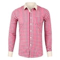 thumbnail image 5 of VeFlora Kids Oktoberfest Lederhosen Shirt, Boys Traditional Bavarian Plaid Stand Collar Long Sleeve Shirt, Lightweight Casual Top for Party and Daily Wear(Red1/12-13 Years), 5 of 6
