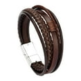 thumbnail image 1 of Multilayer Braided Leather Mens Bracelet 20cm Bangle Wristband, Strong and Durable Brown Metal, 1 of 8