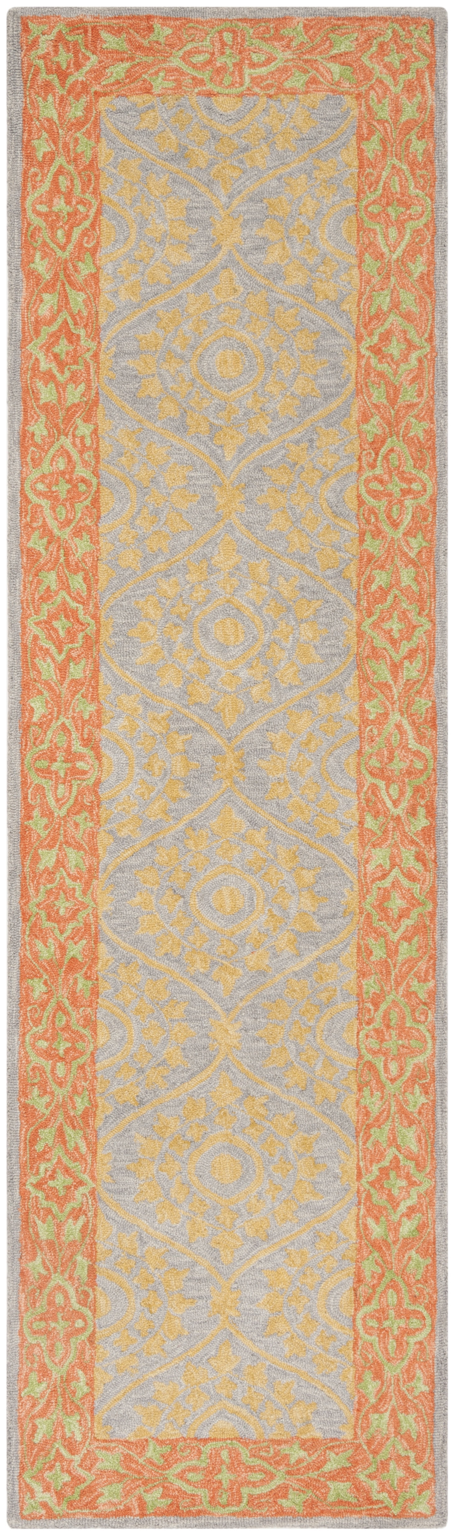 SAFAVIEH Suzani Endika Floral Bordered Runner Rug, Orange/Silver, 2'3" x 8'