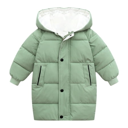 

EHTMSAK Toddler Baby Boy Girls Fall Winter Padded Puffer Jacket Children Hooded Button Up Thicken Coat Long Sleeve Outerwear Green 1Y-11Y 100