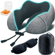 Camkey Travel Pillow, Memory Foam Neck Pillow, Upgrade Design Perfect Support U Shaped Pillow with 3D Contoured Eye Mask, Earplugs, Travel Bag