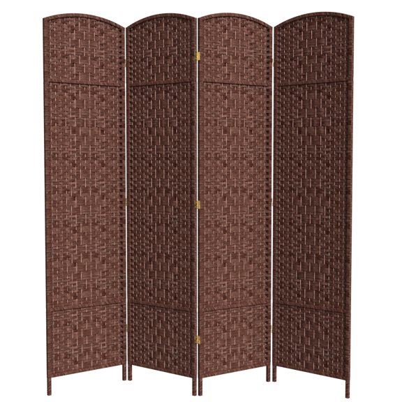 7 ft. Tall Rattan Fiber Diamond Weave Privacy Screen Room Divider - Dark Red - 4 Panels