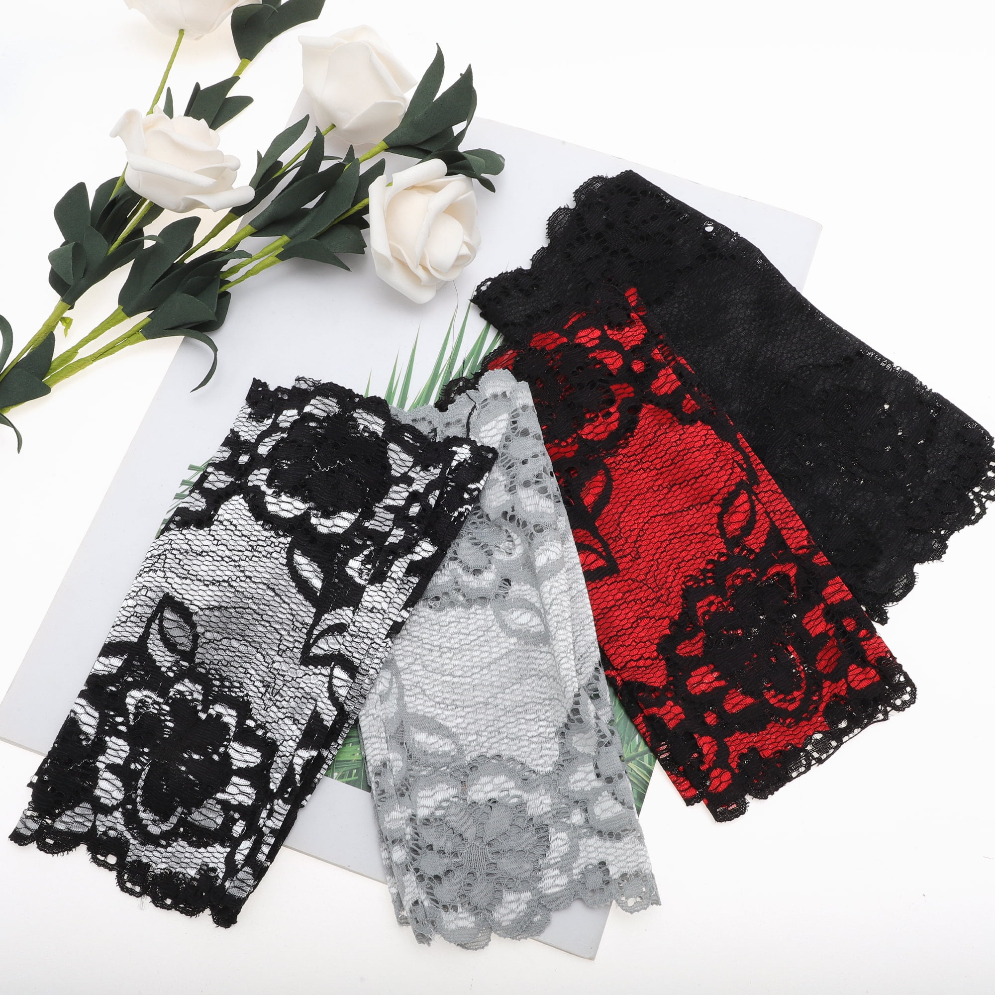 Unique Bargains Breathable Flower Manicure Gloves 1 Pair Silver Tone， Gray