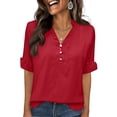 thumbnail image 7 of 3/4 Length Sleeve Womens Tops Solid Color V Neck Spring Shirts Ladies Top Summer Shirt Casual Blouse Wine XL, 7 of 7